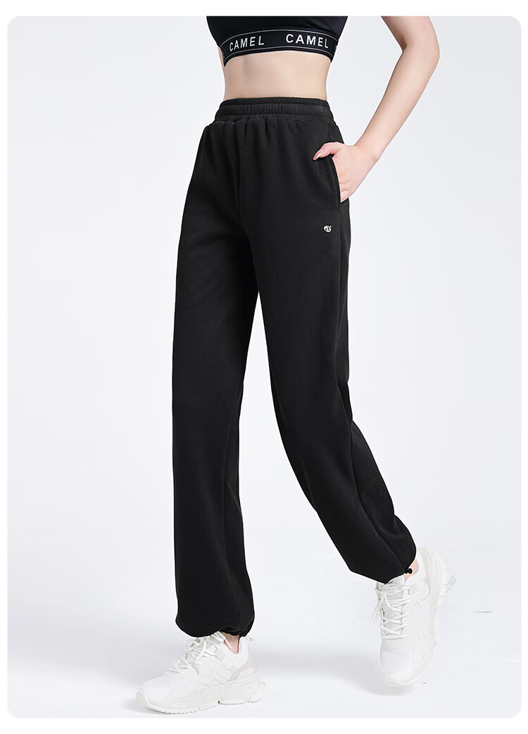 CAMEL Fleece-Lined Thickened Women's Loose Straight-Leg Pants for Running And Yoga Sweatpants Y23CY05013 Light Floral Gray S 21