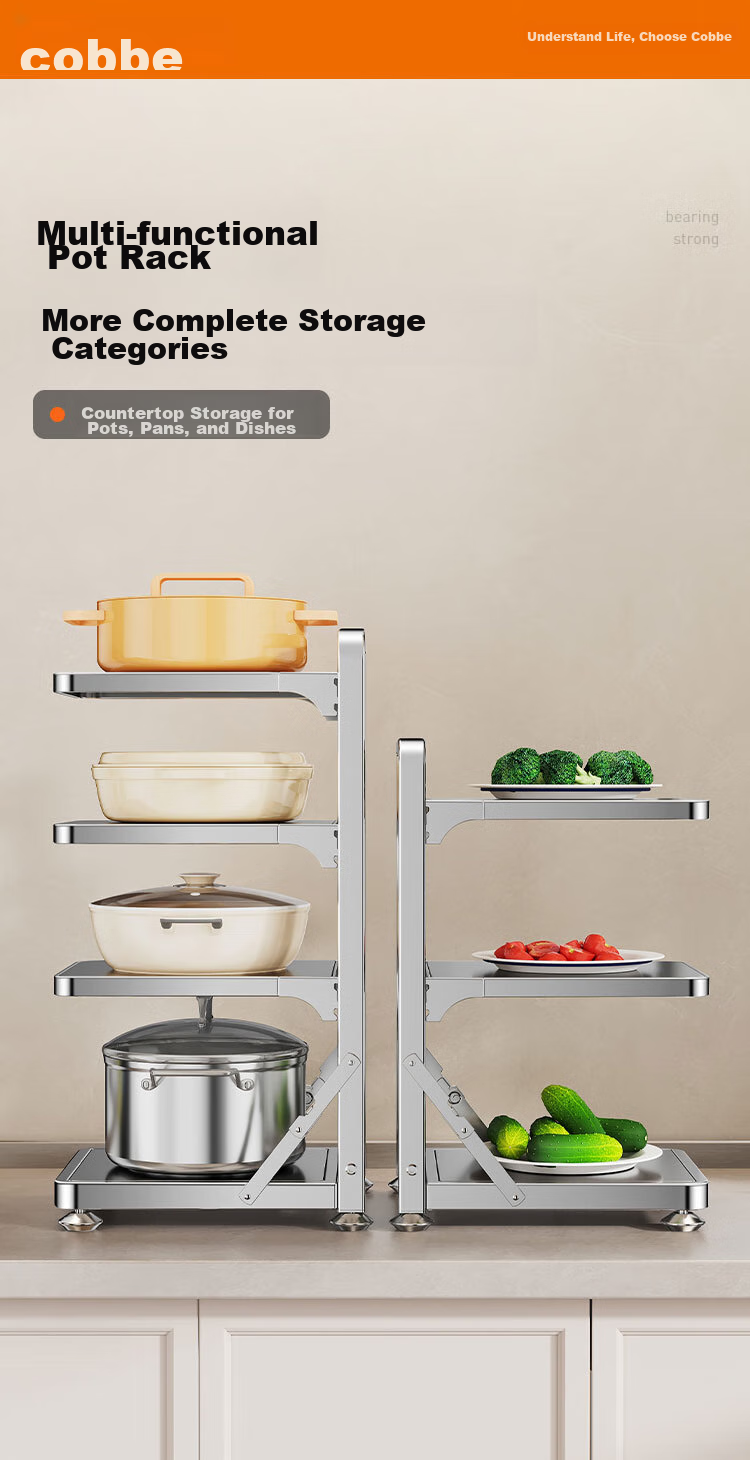 Cobbe Kitchen Storage Rack Under Sink Pot Holder Multi-Layer Household Cabinet Hidden Stove Pot Organizer Storage Solutio 8
