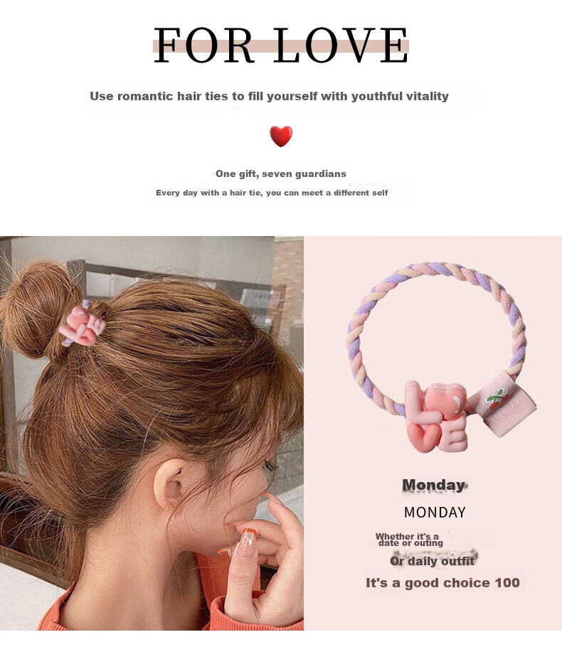 Gunai Weekly Hair Ties, Hair Accessories, Hair Bands, Elastic Hair Bands, Hair Rings, Hair Ornaments for Women, Gift for Girlfriend, New Year Present, High-End 4