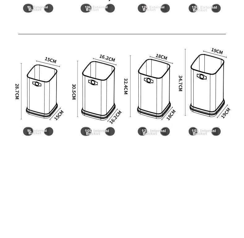 AKBK Stainless Steel Trash Can 15L Silver Large Square Bin for Living Room, Kitchen, Bathroom, Luxury Hotel, Office 18