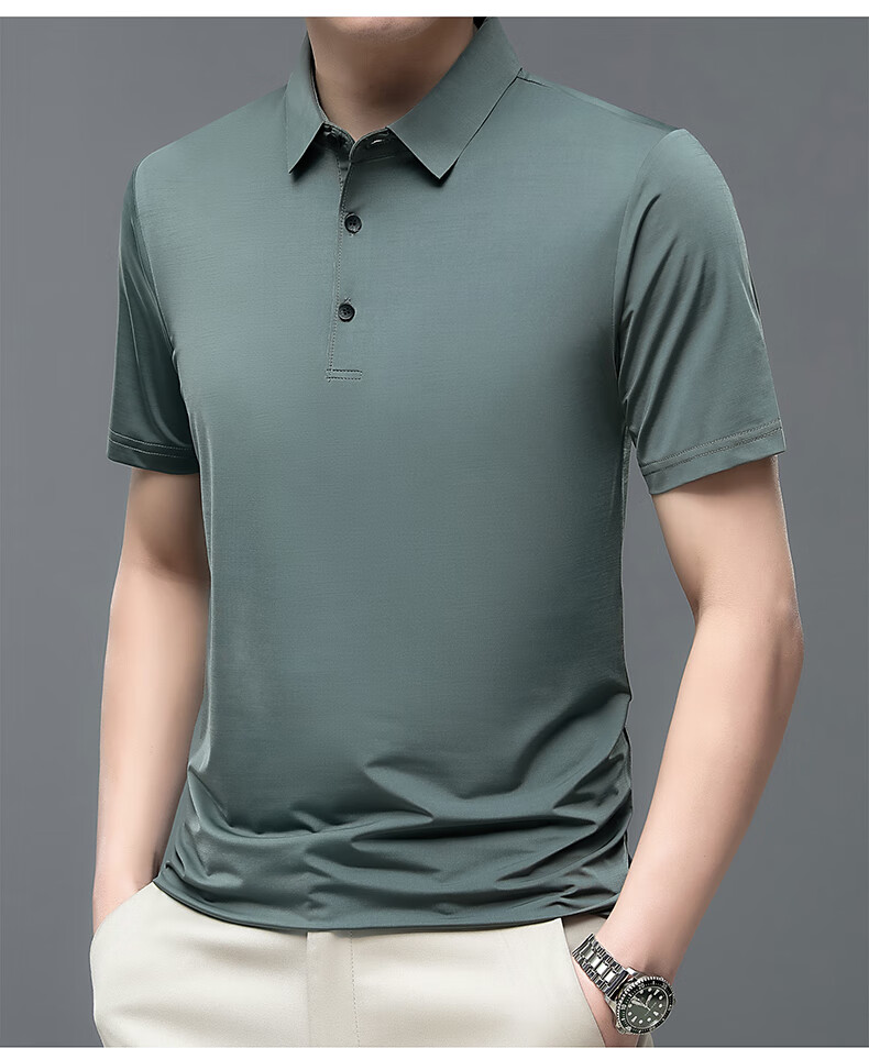 ROMON Short-Sleeve Polo Shirt for Men, Ice Silk High-Elastic Cool Feeling, Middle-Aged And Young Summer Business Solid Color Top A28 16