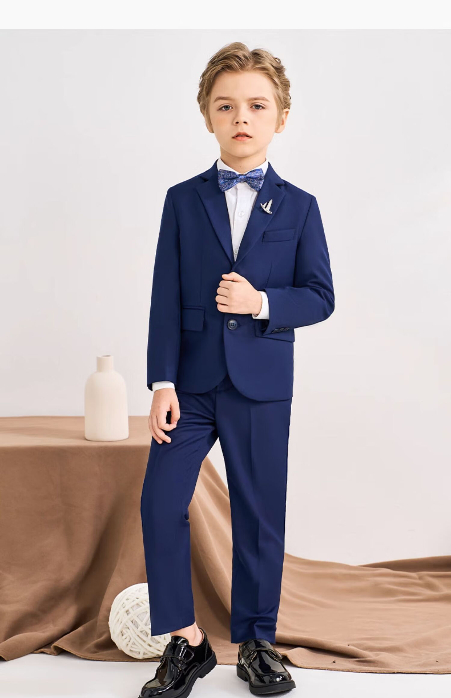 Luomeng Children's Suit Set, Stylish Boy's Flower Boy Host Formal Wear, Boy's Piano Performance Outfit, Navy Blue, Size 170 27