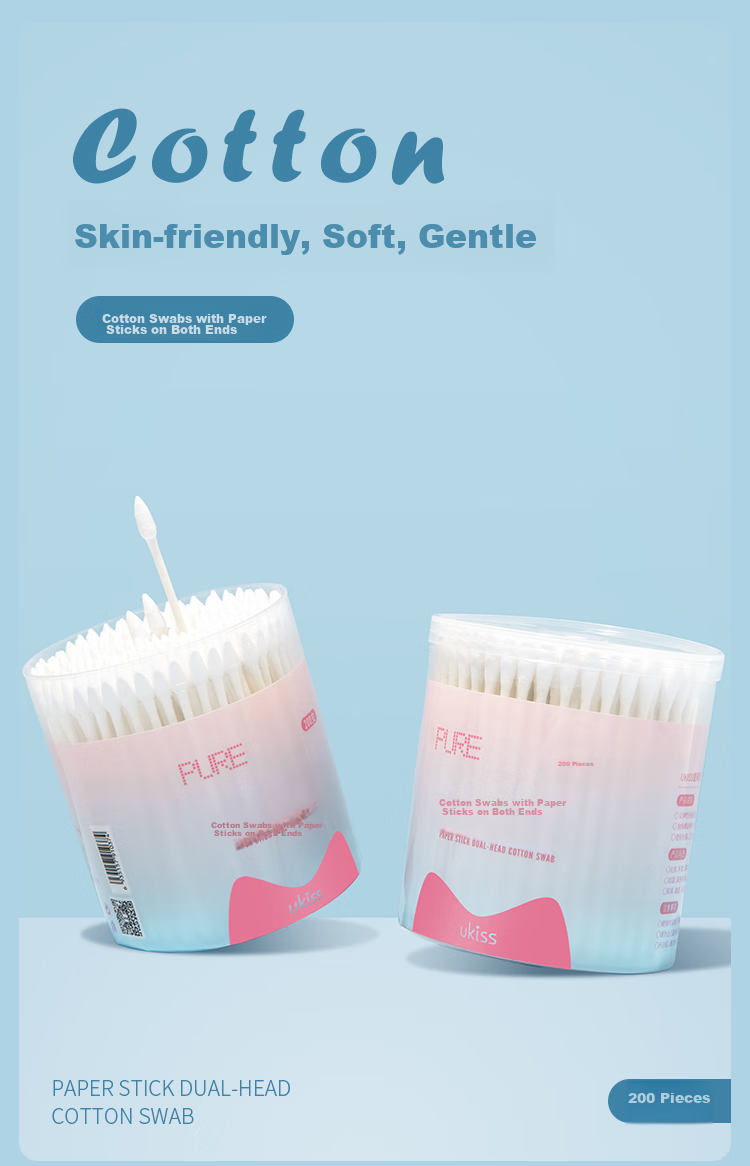 Ukiss Double-Ended Cotton Swabs, 200 Pieces * 2 Boxes, Ear Cleaning Swabs, Pointed And Spiral Tips, Disposable Cleaning Sticks 1