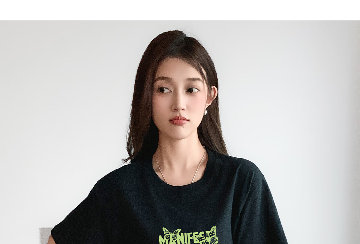 Halo Queen Women's Short-Sleeve T-Shirt, Summer Undershirt, Inner Layer Top, Trendy Letter Print, Loose-Fitting T-Shirt, H143T1418 46
