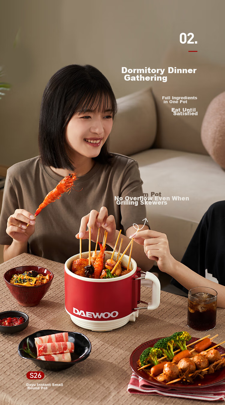 DAEWOO Electric Cooking Pot, Small Electric Pot for Dormitory, Multi-Functional Electric Hot Pot for Students, Steaming And Boiling All-In Mini Single-Person Round Pot, Electric Hot Pot S26-XYH 5
