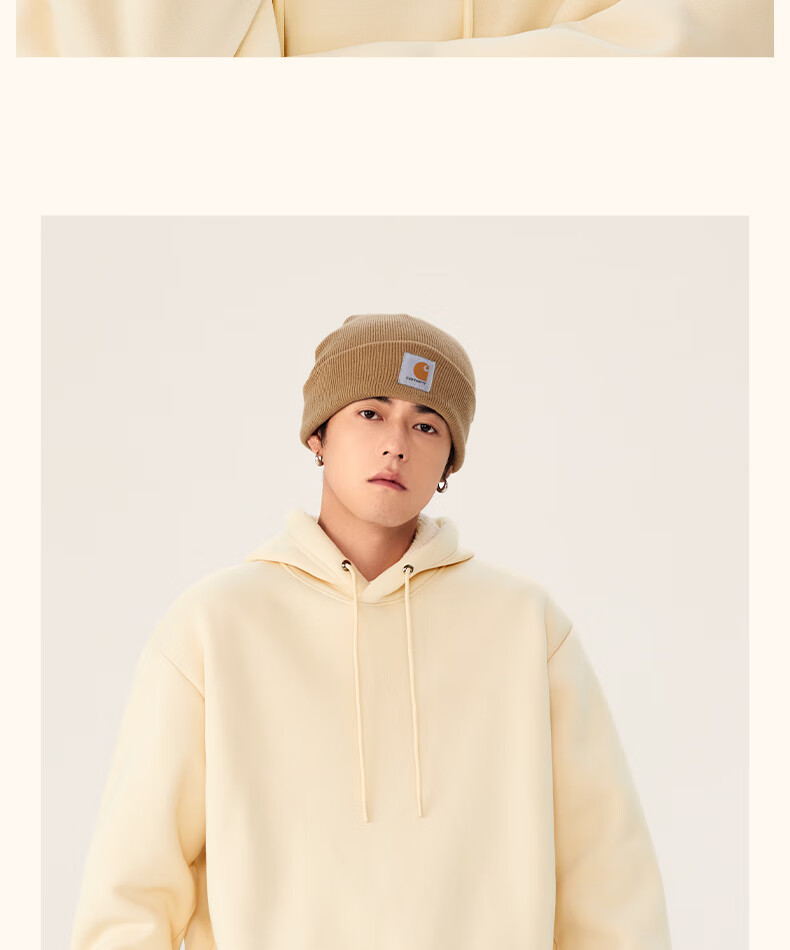 MINISO Thickened Lamb Fleece Hoodie Men's Winter Cold-Resistant Warm Heavyweight Versatile Pullover Light Beige XL 34