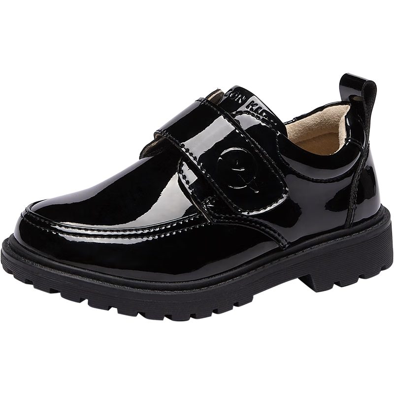 Yierkang Children's Leather Shoes for Boys, Back-To Essential, Black Performance Shoes for Boys, Glossy Student Leather Shoes, Black, Size 39