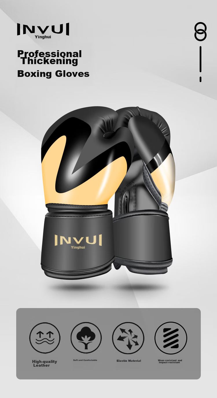 INVUI Boxing Gloves for Adults And Children, Free Fighting Training Gloves for Men And Women, Combat Competition Boxing Gloves, Black Gold 10oz 1