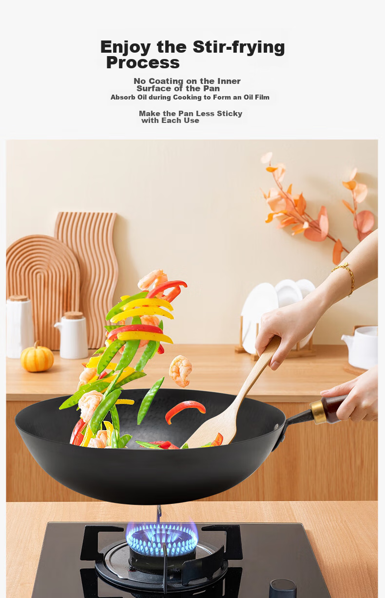 Jitiechui Iron Wok, Stir-Fry Pan, Non-Stick Pan, Hand-Forged, No Coating, Traditional Cast Iron Pan, Suitable for Gas Stove, 32cm 7