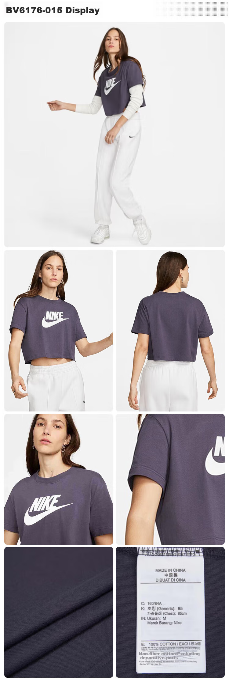 NIKE Spring And Summer Women's Short-Sleeve T-Shirt, Pure Cotton, Sporty Casual, Fashionable Simple, DX7907-010, Black M 3