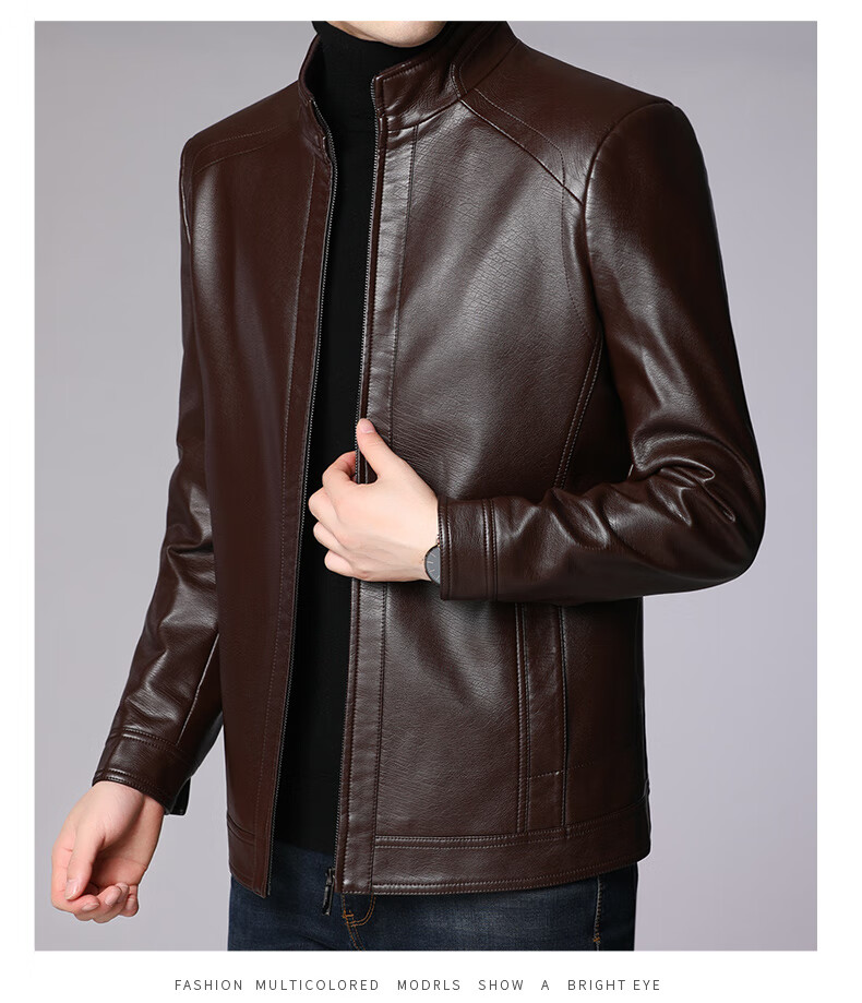 Hengyuanxiang Men's Leather Jacket, 2024 Autumn And Winter Men's Outerwear, Fleece-Lined Thick Casual Lapel Jacket for Middle-Aged And Elderly Me 16