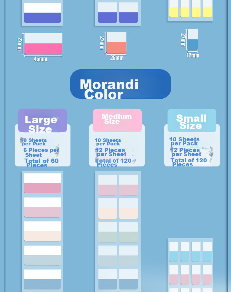Licao Medium-Sized Label Stickers Index Tabs Bookmark Stickers, Writable Index Tabs with Strong Adhesive, Reusable Classification Page Markers, Student Note-Taking, Morandi, 120 Pieces in Total 4