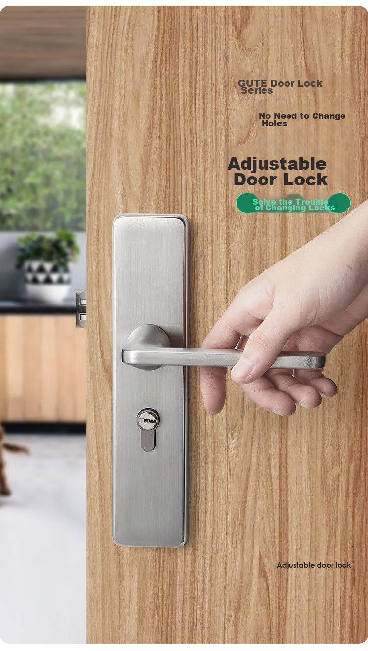 GUTE Door Lock, Interior Bedroom Wooden Door Lock, Room Door Handle, Stainless Steel Bathroom Door Lock, Brushed Color, Adjustable Door Lock 2