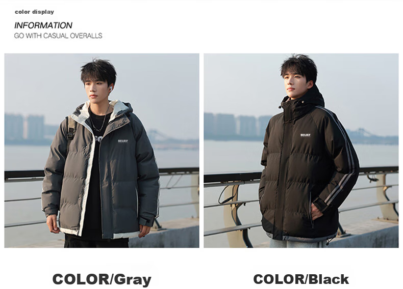 Huili Cotton Jacket Winter Men's Thickened Padded Coat, New Year Battle Robe, Hooded Puffer Jacket, Warm Cotton Clothing 16