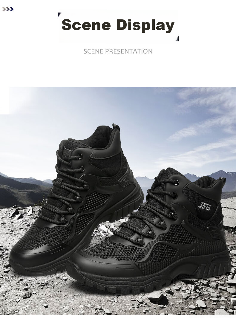 Qiangren Men's Boots, Jihua 3515 Outdoor Training Boots, Kevlar Puncture-Resistant Hiking Sports Boots, JDS007, Black, Size 42 11
