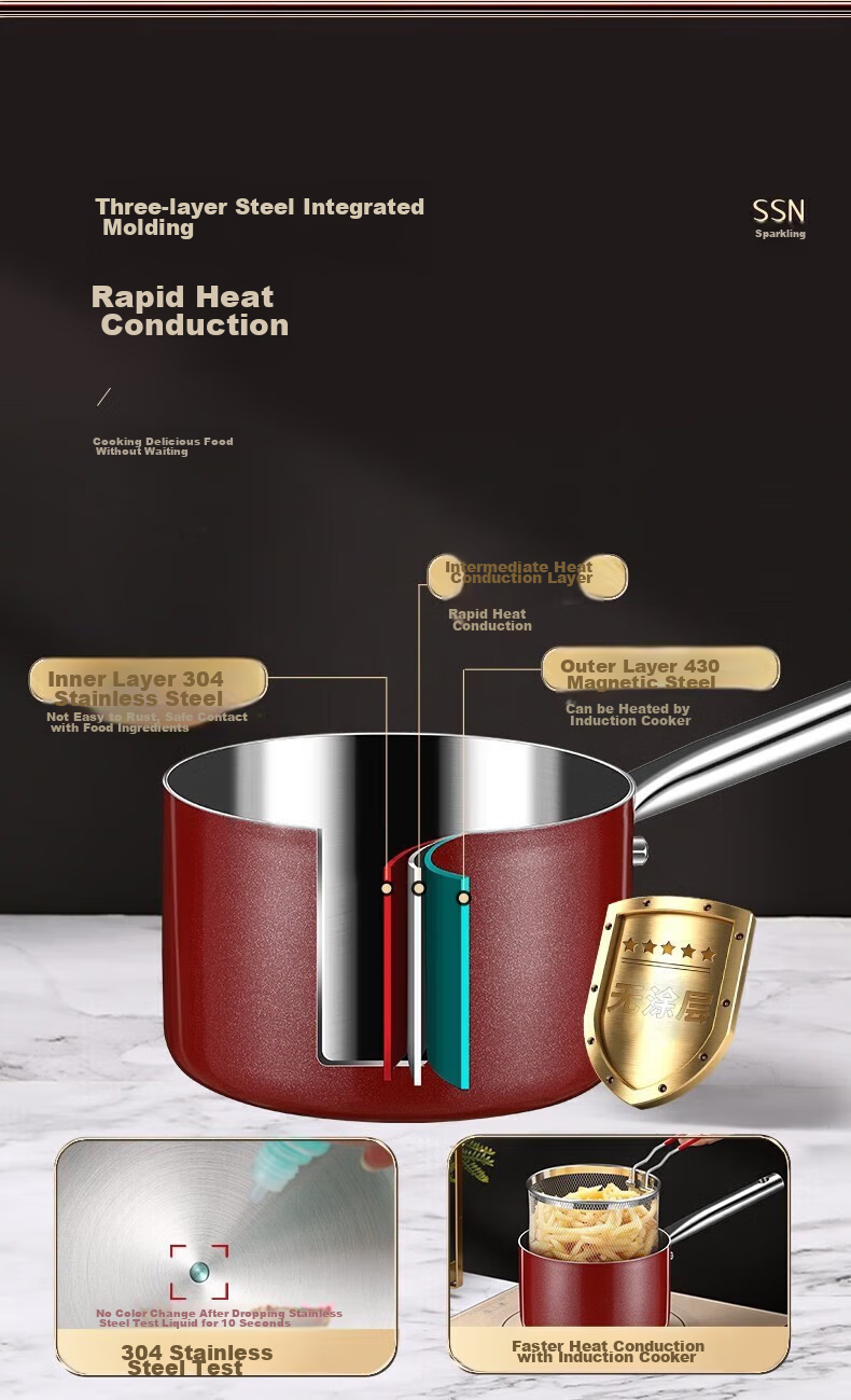 SSN Deep Frying Pan, Home Use for Fried Balls, Specialized Small Oil Fryer Pot, Deep-Frying Kettle, 16cm 7