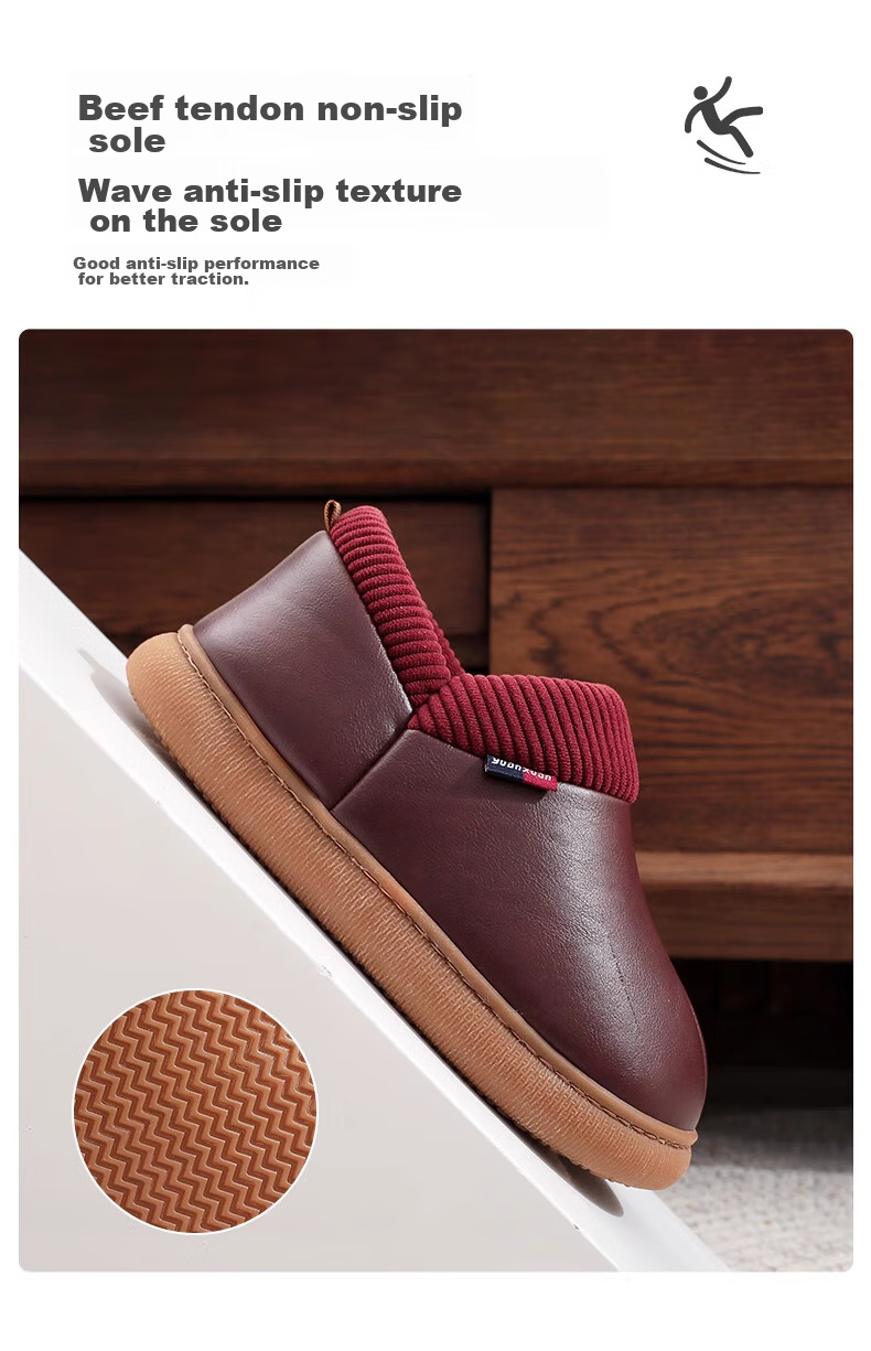 GUOLUOFEI Elderly Non-Slip Cotton Shoes with Heel, Fleece-Lined Warm Waterproof Slippers for Middle-Aged And Elderly Parents, Wine Red, Size 36-37 8