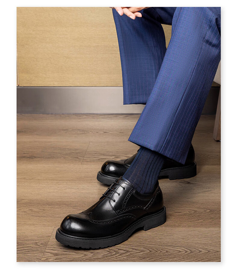 LAORENTOU Men's Leather Shoes, Business Casual Brogue Style Formal Shoes, High-Quality Brogue Brand Dress Shoes, LA11366, Black, Size 38 10