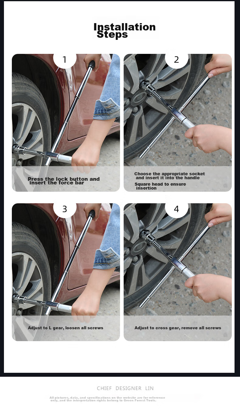 GREENER Combination Cross Tire Wrench, Auto Repair Tool, Tire Changing Tool, Household Tool, Labor-Saving Socket Wrench 4
