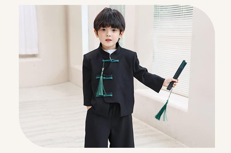LUOBOBEIBEI Children's New Chinese-Style Suit, Boys' National Trend Tang Suit Jacket, Hanfu Chinese Style New Year's Outfit, Boys' Size 120 8