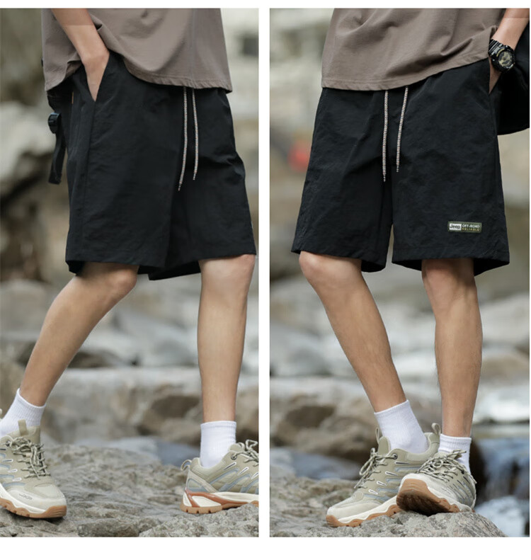JEEP Men's Shorts, Summer Straight-Leg Loose Casual Five-Point Pants, Ice Silk Thin Mid-Length Trousers for Men, 001 Khaki, XL 8