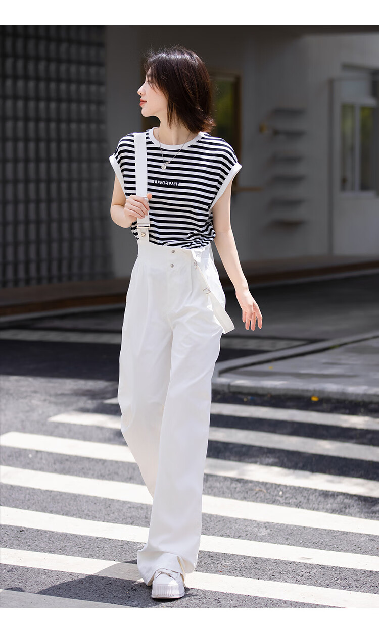 Dme Wide-Leg Suspender Pants with Adjustable Waistband, Women's Wide-Leg Suspender Pants, White, M 9