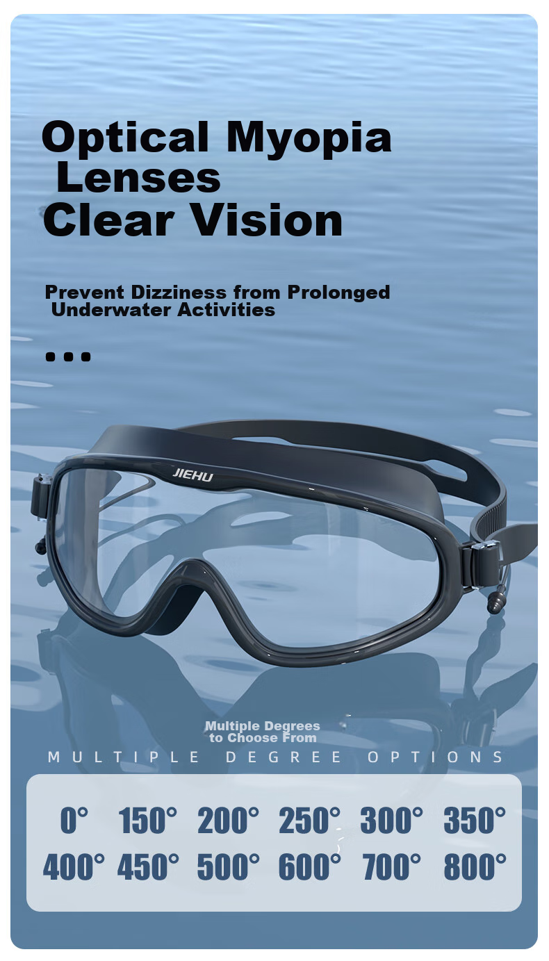 Jiehu Swimming Goggles for Men And Women, Adult High Definition Anti-Fog Waterproof Large Frame Integrated Diving Swimming Glasses with Swim Cap Set, Swimming Equipment 6
