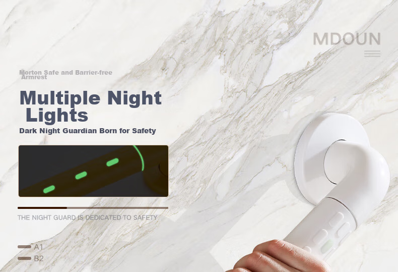 MODUN Toilet Handrail, Elderly Standing Aid, Bathroom Handrail for Seniors, Anti-Fall Shower Rail with Night Light, Barrier-Free 91W 1