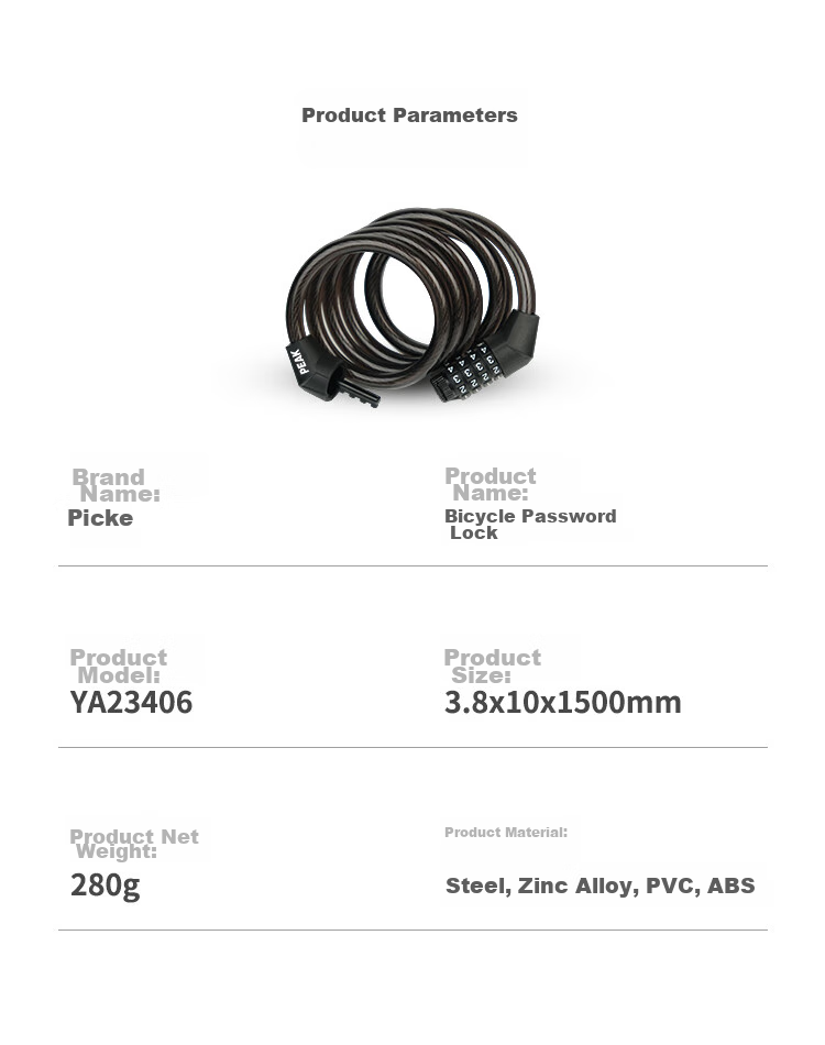 PEAK Bicycle Lock, Combination Lock, Steel Cable Anti-Theft, for Electric Bikes, Road Bikes, Mountain Bikes, Bicycle Lock, Extended to 1.5 Meters 10