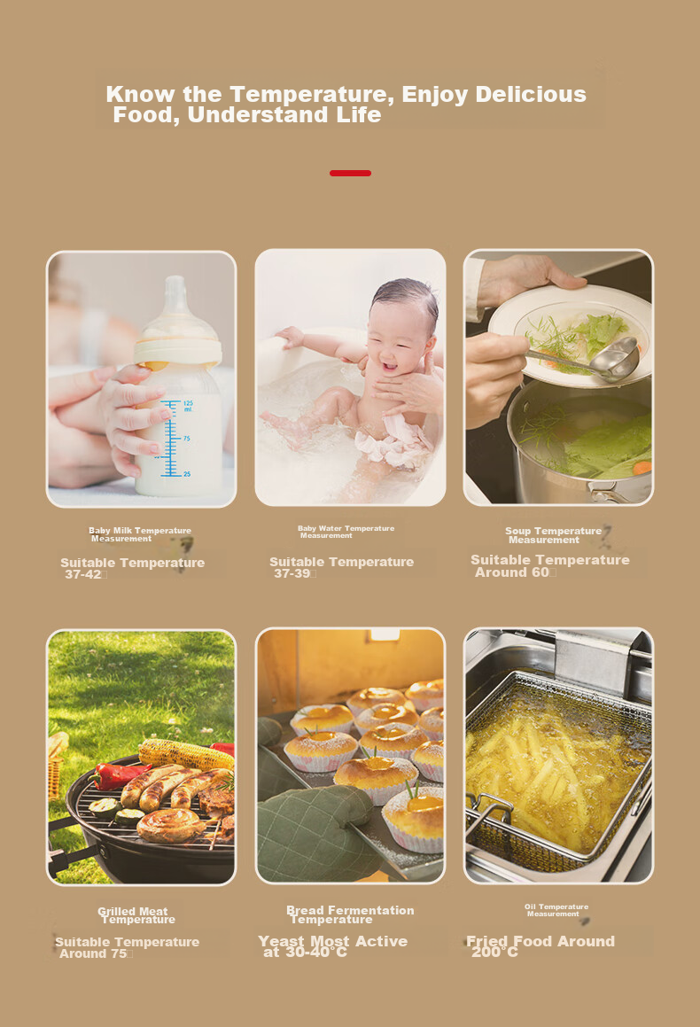 DELIXI ELECTRIC Food Thermometer Probe Kitchen Oil Temperature Meter Baby Milk Thermometer Water Thermometer Electronic Thermometer 5