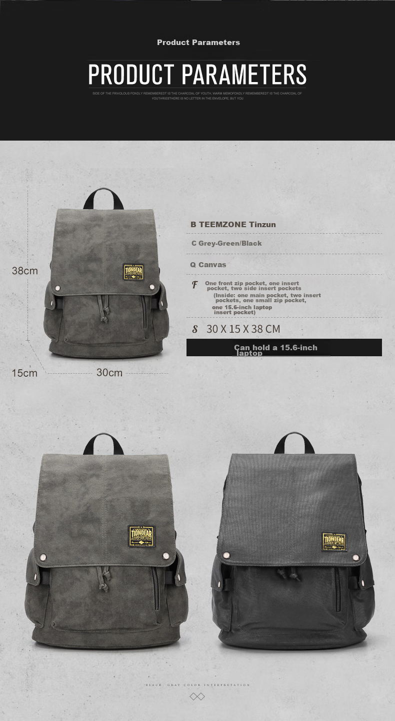 Teemzone Fashion Water-Resistant Backpack for Men, Large Capacity Laptop Bag, Trendy Schoolbag, Birthday Gift 15