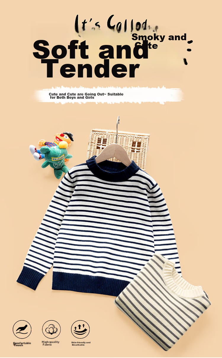 Baleno Children's Knitted Sweater, Autumn And Winter Style, for Older Kids, Korean-Style Striped Top, Boys And Girls Winter Wear, Warm Inner Layer Sweater 1