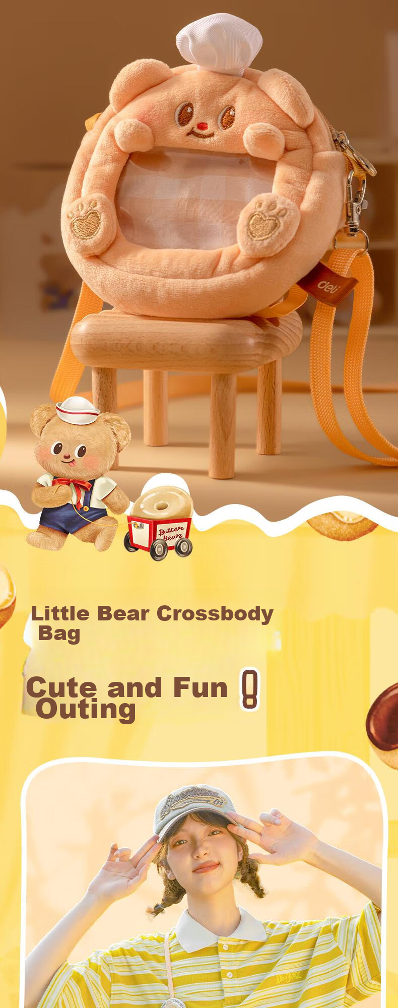Deli Crossbody Bag, Butter Bear Design, Cute And Versatile Travel Bag HY702, Gift for Boys And Girls, Back-To Stationery Gift 2