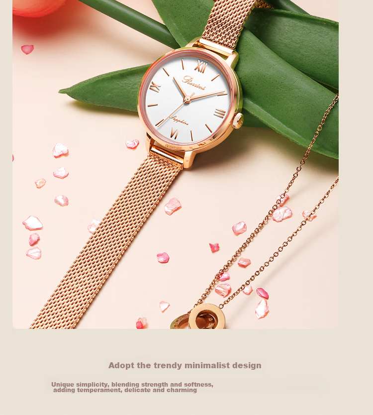 ROSSINI Women's Watch, Birthday Gift for Ladies, Quartz Fashion Simple White Dial Steel Strap 619920 11