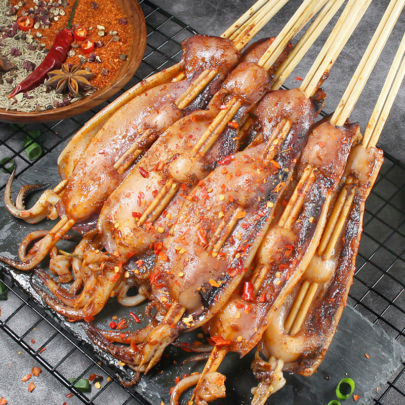 富海锦鱿鱼半支串净重440g10-12串 轰炸大鱿鱼烧烤火锅食材海鲜软足送礼