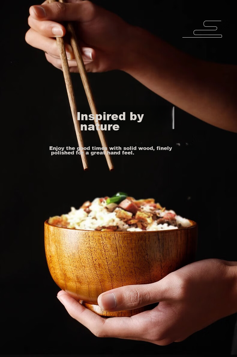 Millennium Love Wood Japanese Jujube Wood Bowl Children's and Adult Rice Bowl Noodle Bowl Household Tableware Fruit Salad Bowl Single Piece MW0010 6