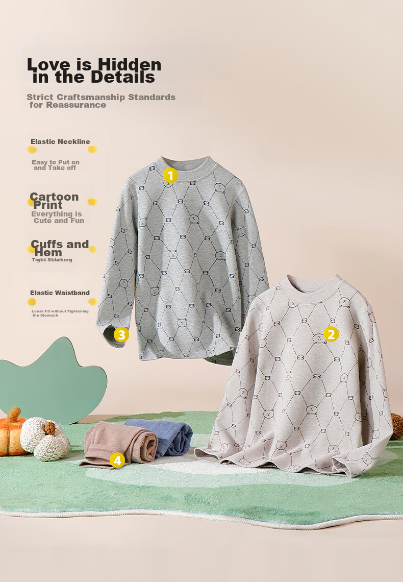 YING BO LUN Boys' Thermal Underwear Set, Thick Warm Autumn And Winter Children's Inner Wear, 80783 Flax Gray, Size 160 8