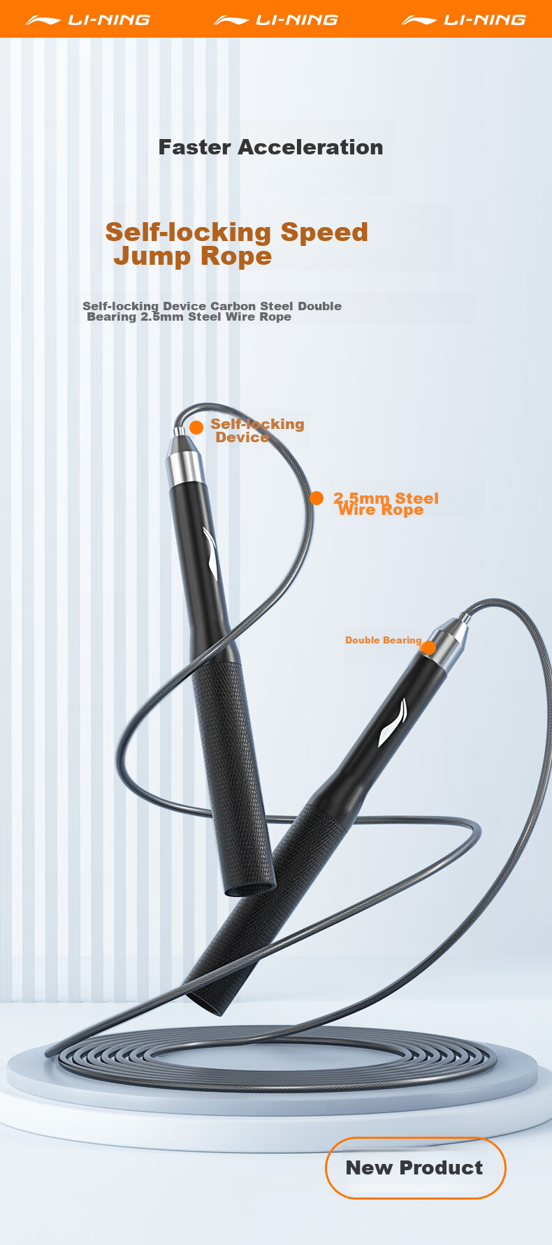 Li-Ning Self-Locking Speed Jump Rope, Professional Racing Bearing Steel Wire Rope for Speed Competitions, Specially Designed for Primary School Students And High School Entrance Exams, Ultra-Light And Extremely Fast 5