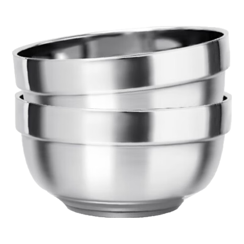 Beisesi 304 Stainless Steel Bowls, Soup And Noodle Bowls, Thickened Double-Layer Insulated Tableware, Set of 2, 11.5CM, Heat-Resistant And Shatterproof Rice Bowls