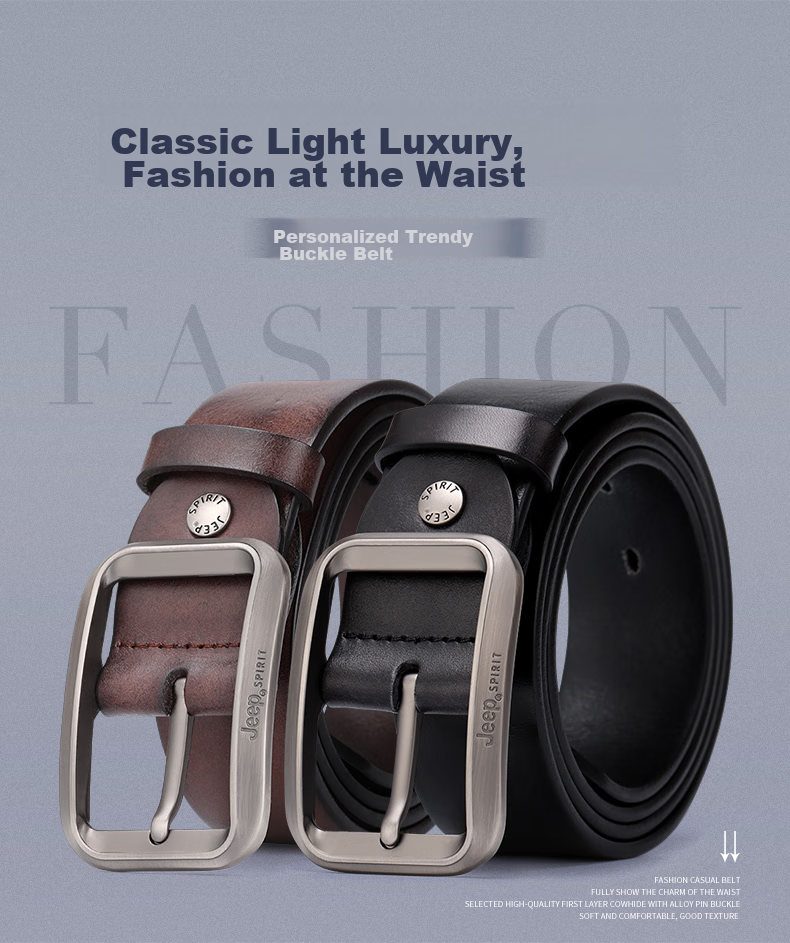 JEEP SPIRIT Men's Belt, Top-Grain Leather, Fashionable Pin Buckle, Suitable for Young And Middle-Aged Men, Gift for Boyfriend, Husband, Father's Day Present 3