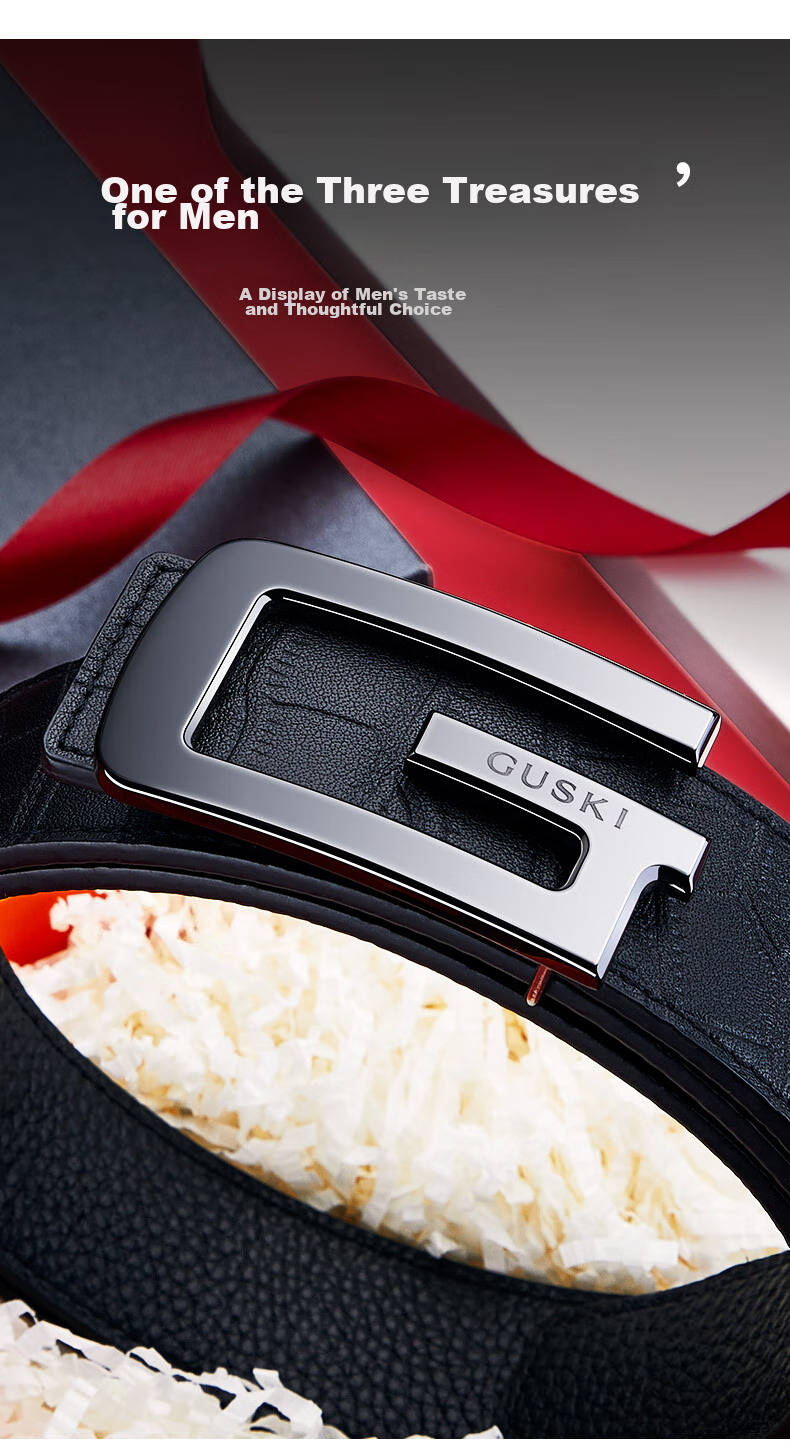 GUSKI Brand Men's Leather Belt with Ceramic Buckle, Business Trouser Belt, Gift Box, Birthday Present for Boyfriend Or Husband 10