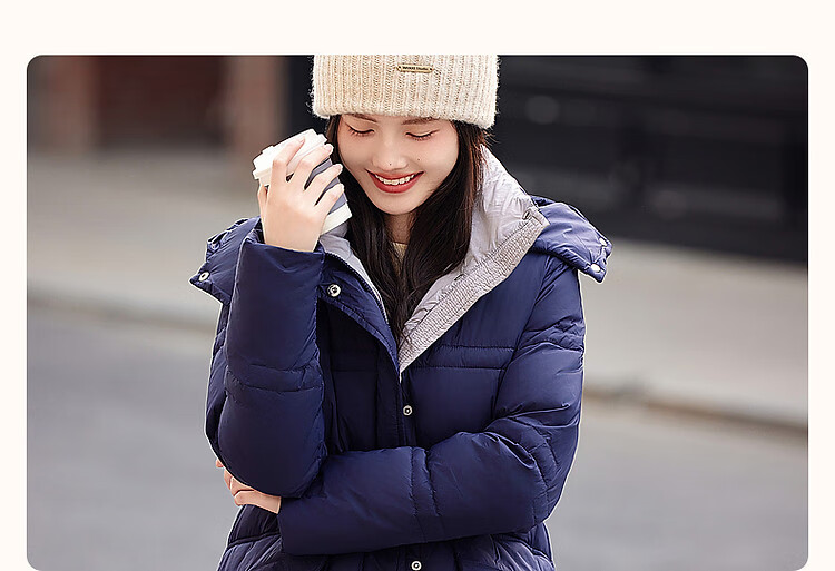Dme [Xueji Lian Dong] Winter Warm 90% Duck Down Stand Collar Windproof Hooded Mid-Length down Jacket for Women, Elegant Coat 4
