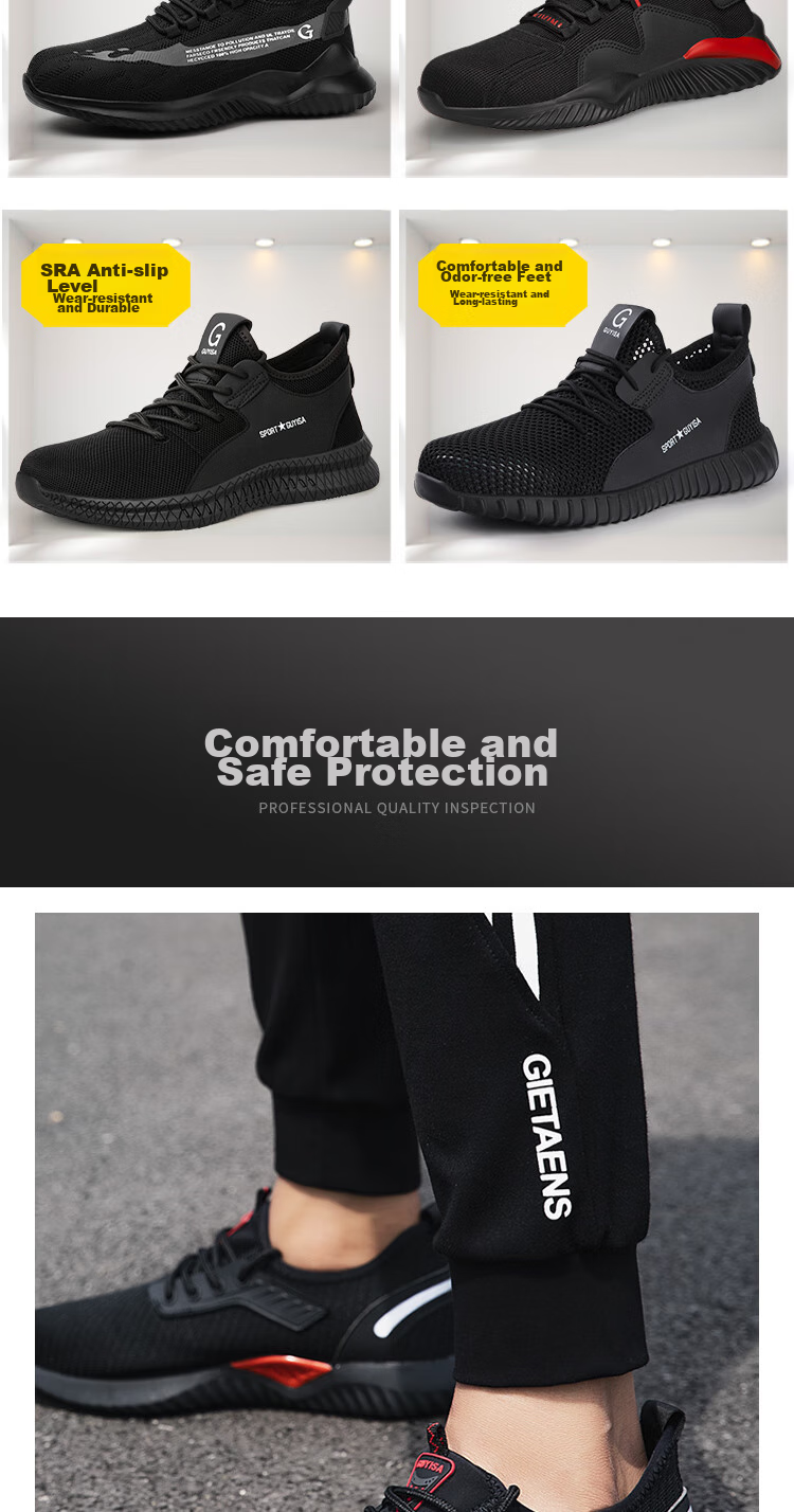 JUNBU Safety Shoes for Men, Summer Breathable Steel Toe Cap Puncture-Resistant Comfortable Work Site Shoes 9155 Size 43 10