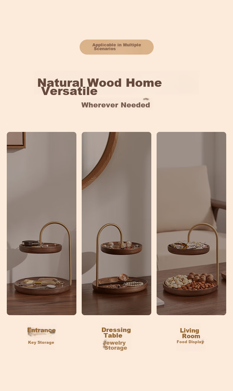 Chuxin Solid Wood Double-Layer Multifunctional Storage Rack, Brass Bracket, Walnut Key Rack, Dressing Table, Living Room Entrance Decoratio 7