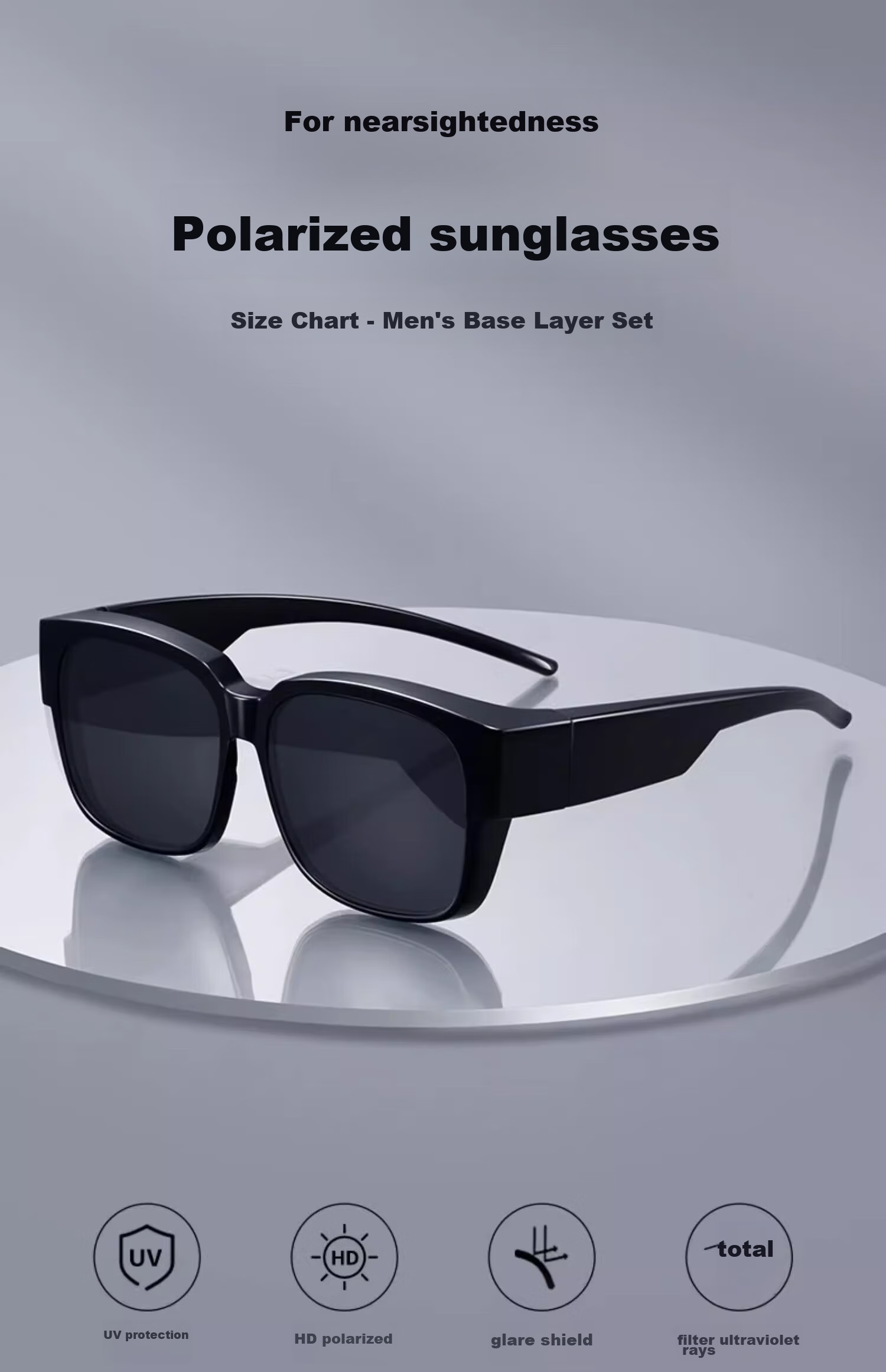Boshide Sunglasses Clip-On, Sunglasses, Clip-On for Myopia Glasses, Driving Polarized Sunglasses, Bright Black Frame with Gray Polarized Lenses 1
