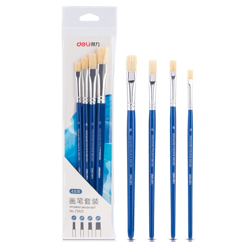 Deli Pig Bristle Gouache Brushes, Set of 4, Elastic, for Oil Painting And Thick Painting Techniques, Art Paint Brushes, for Students And Beginners, Specialized Art Supplies, 73923, Graduation Gift, Present for Boys And Girls