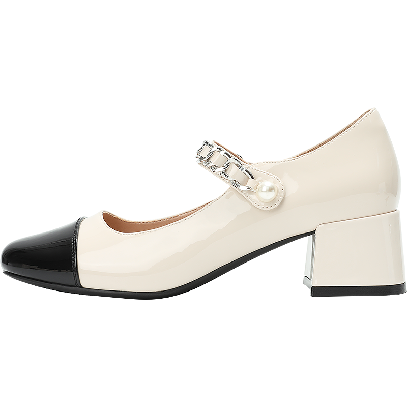 DAPHNE Women's Mary Jane Shoes, 2026 New Autumn Style, Chunky Heel High Heels, French Color-Block Chanel-Inspired Leather Shoes, Fashionable Pumps