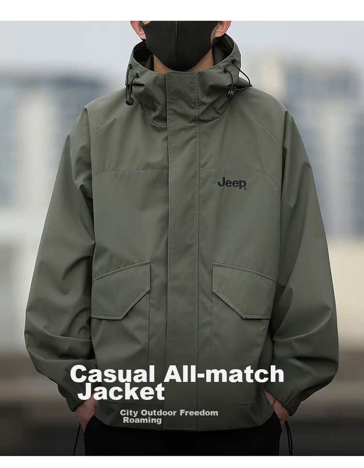 JEEP Men's Jacket, Spring And Autumn Outerwear, Loose Casual Workwear, Windbreaker for Men And Women, Couples' Clothing, Black, Size S 2