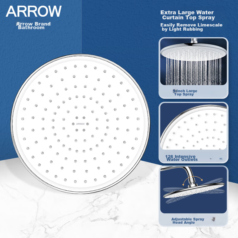 ARROW High-Pressure Handheld Shower Head, Bathroom Descaling Large Shower Head, Shower And Bathing Lotus Head, Pressurized Top Spray Head