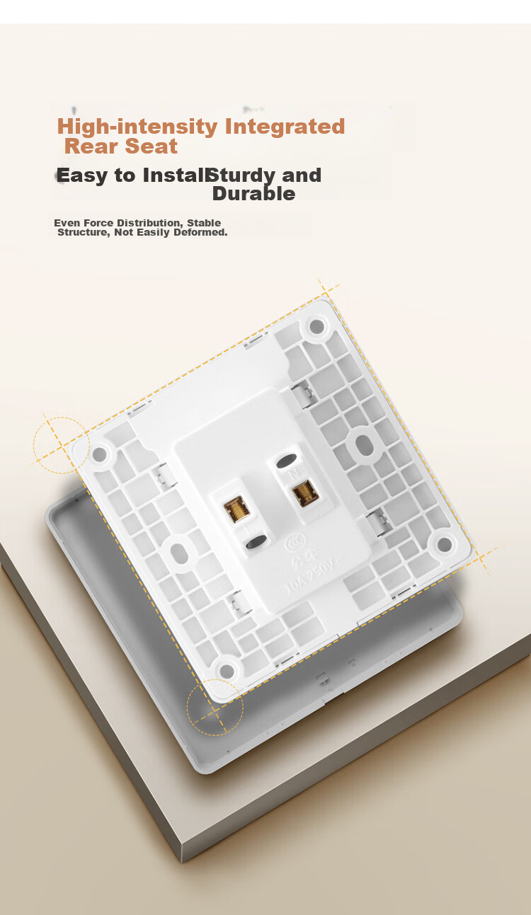 BULL Switch Socket, G12 Series, 10A Four-Hole Socket, Cream Style 86-Type Panel, G12Z222S, Twilight Snow White 9